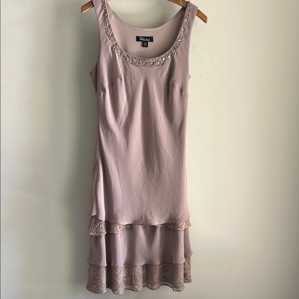 Elegant Mauve Sleeveless with Neckline beading and lace Dress by S.L. Fa…